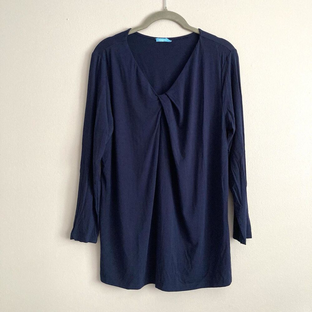 J McLaughlin Womens Jersey Twist Front Long Sleeve Blouse Size Small Navy Blue